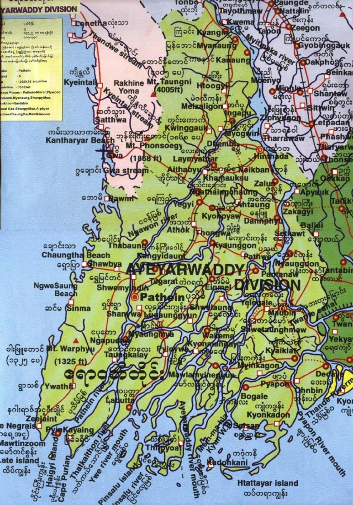 mapa ayeyarwady divízie Mjanmarsku