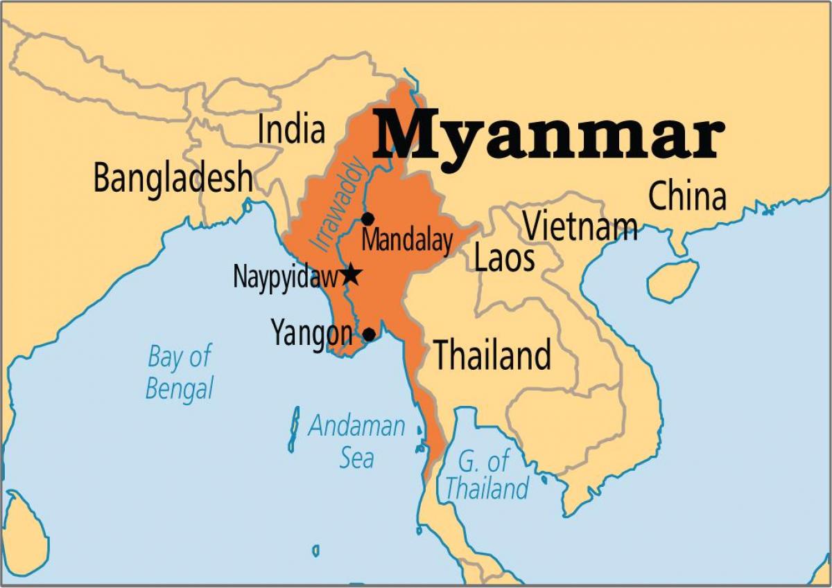 umiestnenie Mjanmarsku v mape sveta