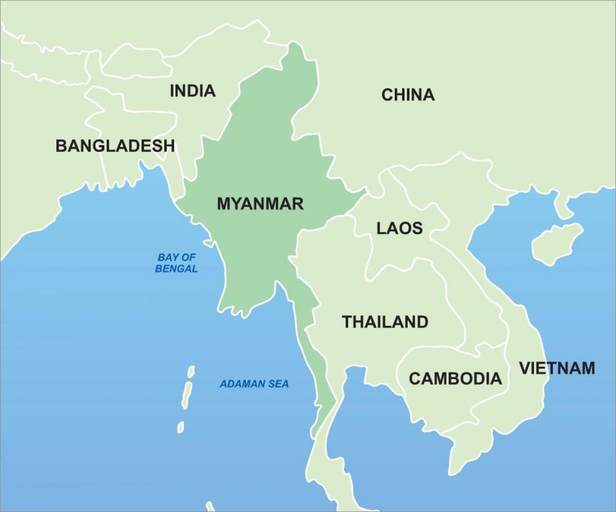 Myanmar na ázia mapu