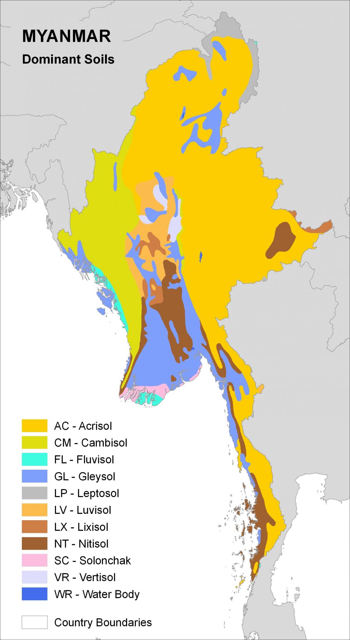 Mapa pôdnych Mjanmarsku