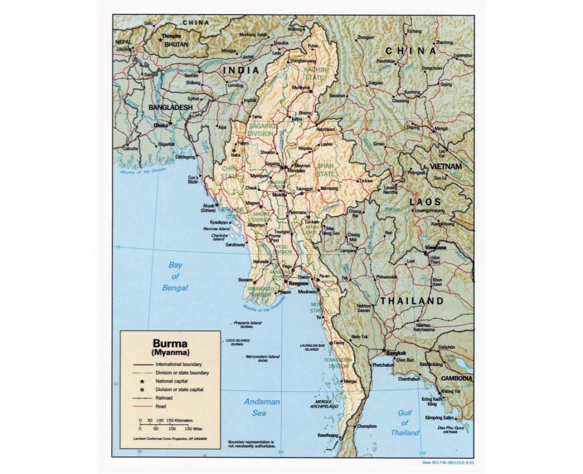 mapa Myanmar s mestá